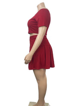 5xl Plus Size Women Clothing Wholesale Summer Outfits Crop Tops and Pleated Skirt Tracksuit Sweet Dress Suits Dropshipping