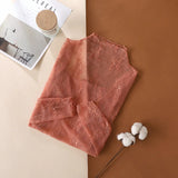 S-XL New Women Floral Lace Shirt Spring Autumn Long Sleeve Sexy Mesh Bottoming Shirts Mock Neck Blouse T-Shirt Pullover Top