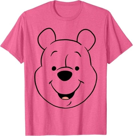 Winnie The Pooh Classic Cotton Tshirt Pink Blue Color Options Cartoon Face Print Short Sleeve Casual Tops 2025 Streetwear