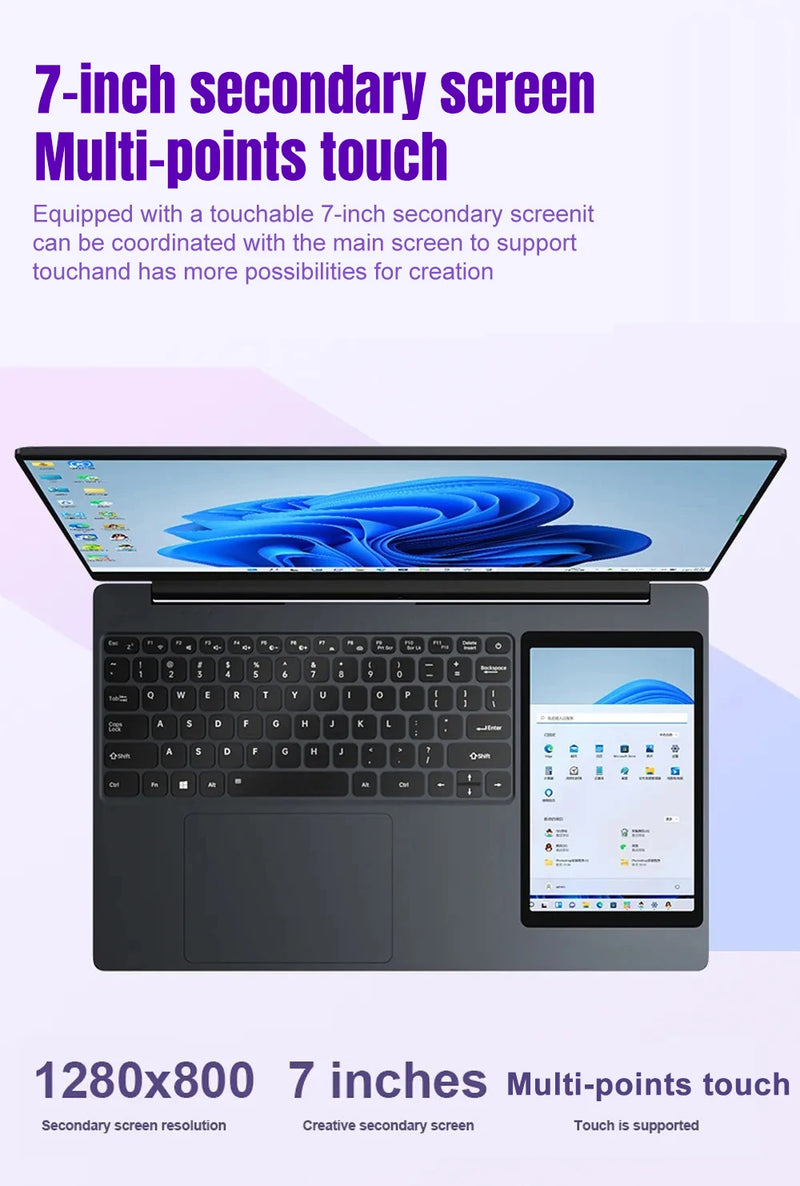 CRELANDER X15 Dual Screen Laptop 15.6" IPS+7" Touch Screen 16G DDR4 2TB SSD Intel N100 Processor Windows11 Notebook Computer