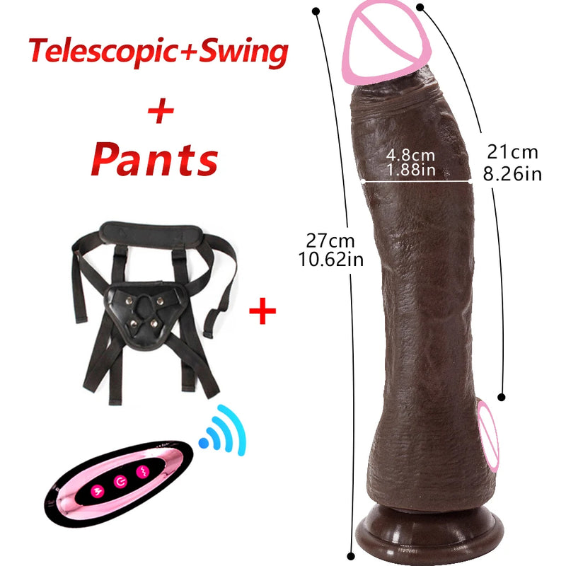 10.6in Long Realistic dildo Black vibrator penis telescopic Swing Heating silicone dildo remote control Dildo Vibrator for women