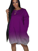 New XL Plus Size Women's Clothing from Europe and America; Casual Gradient Long Sleeve Dress