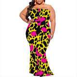 Plus Size Cow Print Strapless Maxi Dress for Women - Brown & Beige S-3XL | Trendy Summer 2025 New Arrival | Casual Party Outfit