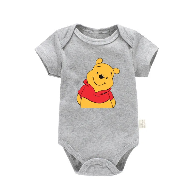 Cute Winnie the Pooh Bear Cartoon Toddler Jumpsuit Baby Girl Boy Black Cotton Clothes Kawaii Summer Newborn Baby Romper