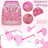 Pink Cowgirl Costume SET for Women Girl:cowboy Hat with Feathers,Space Skirt,HEART-SHAPED GLASSES, halloween accessories