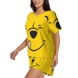 Custom Winnie The Pooh Pajama Sets Womens 2 Piece Short Sleeve Pjs Shorts Sleepwear