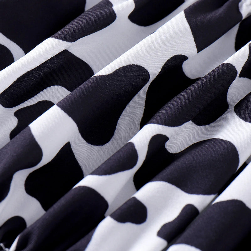 Little Girls Western Cowgirl Outfit Cow Print Off Shoulder Smocked Shirt Top with Denim Shorts Summer Daily School Party Clothes