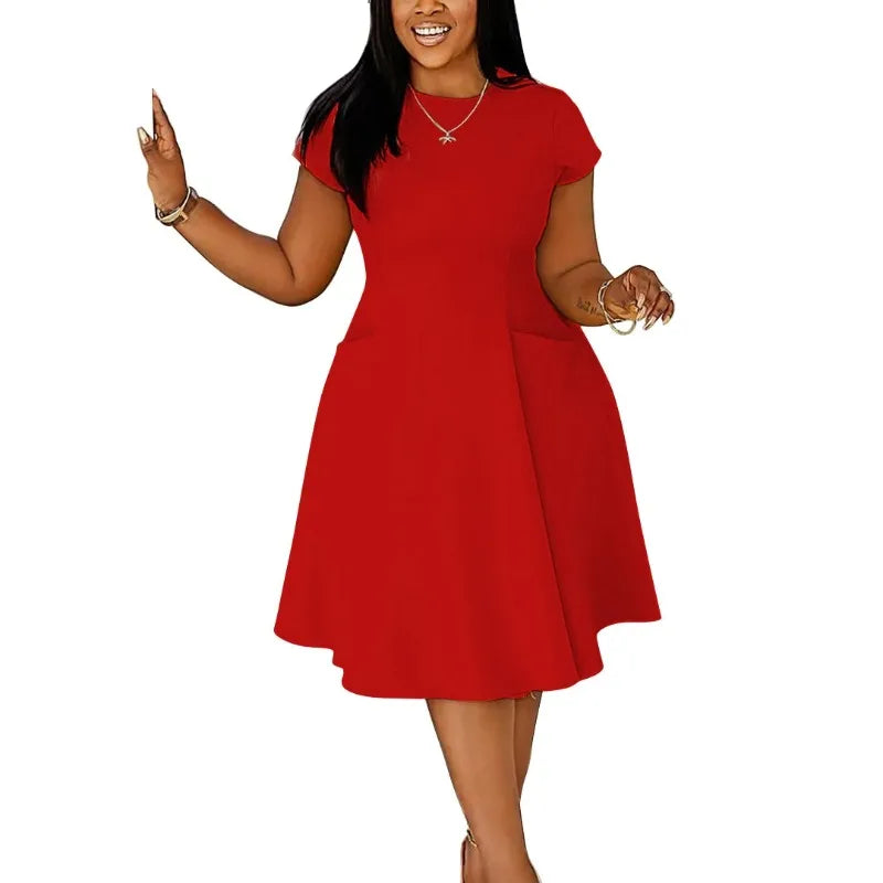 L-4XL Plus Size Clothes Dresses Women Robes Spring Summer Short Sleeve Street Style Casual 3XL Big Size Oversized Midi Dress