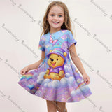 2025 MINISO New Summer Kids Girls Dress Cute Winnie the Pooh 3D Print Clothes Harajuku Short Sleeve Performance Casual Clothes
