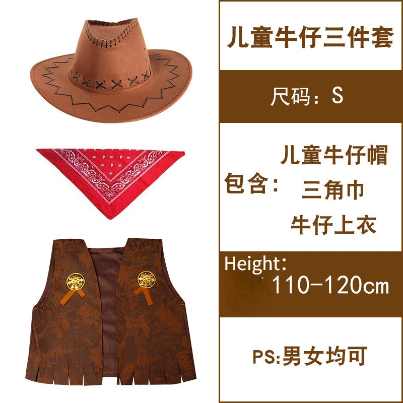 Wild West Cosplay Western Cowboy Cowgirl Costume Halloween Dress Up Clothes for Adult Kids Role Play Party Fancy Outfits Gifts