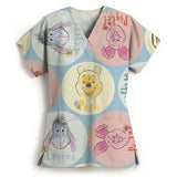 Winnie The Pooh Clinic Hospital Nurse Workwear Teeth 3D Printing T-shirt Women's V-neck Pocket Medical Clothing Nursing Top Work