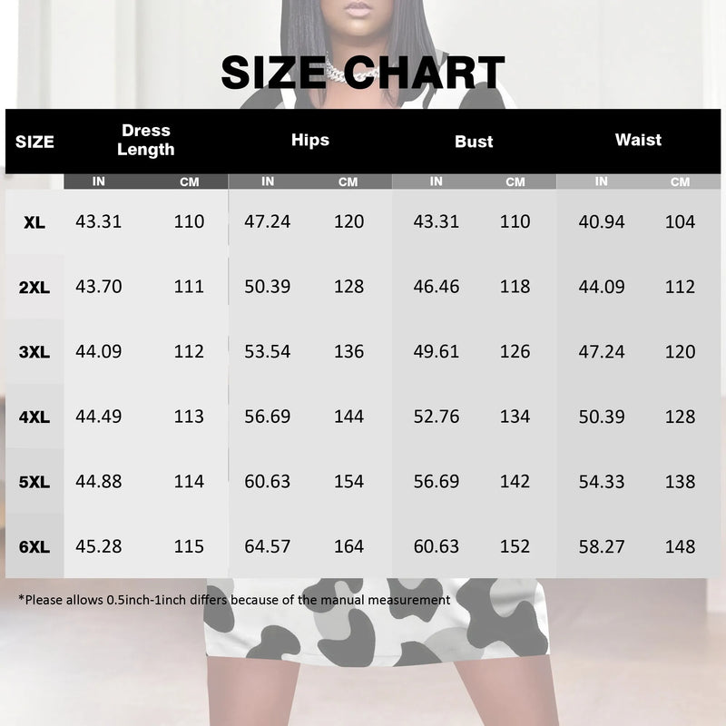 Plus Size Cow Print Dress for Women XL-6XL, V-Neck Animal Print Dress, Bold Black & White Design for Casual & Everyday Wear