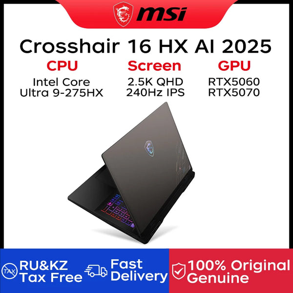 2025 MSI Crosshair 16 HX AI Gaming Laptop 16 Inch QHD 2.5K 240Hz IPS Screen Netbook Intel Ultra 9-275HX 32GB 2T RTX5060 Notebook