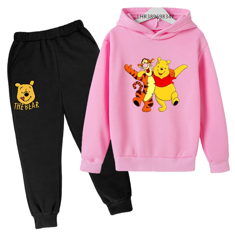 Children Hoodie Winnie the Pooh Cartoon Print Kids Set Sweatshirt +Pants Boys Girls Toddler age 3-12 Girls Clothes Pullover