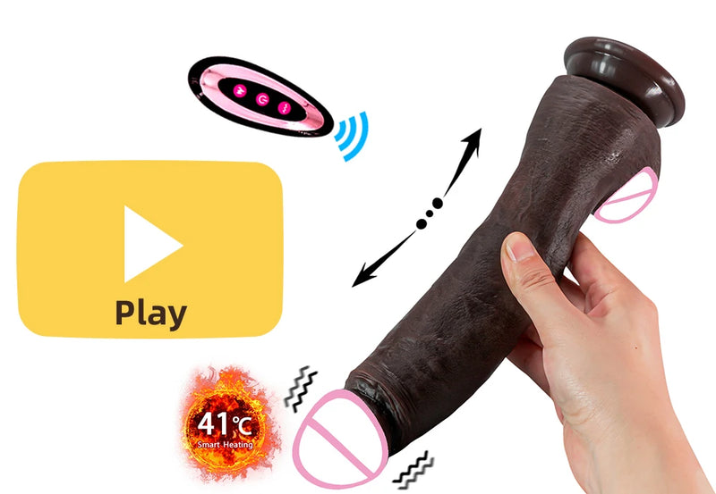 10.6in Long Realistic dildo Black vibrator penis telescopic Swing Heating silicone dildo remote control Dildo Vibrator for women