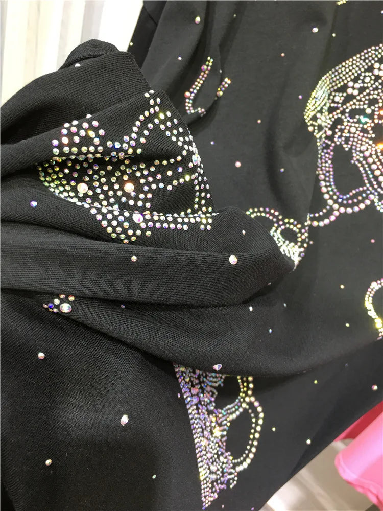 XL-4XL Plus Size T-shirts for Women Crown Rhinestone Luxury Loose Summer Short Sleeve Tops Womens Clothing Занзеа Женская Одежда