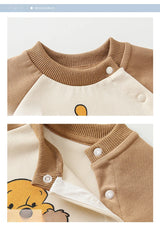 MINISO Winnie the Pooh Baby Color Matching Spring Newborn Climbing Clothes Long Sleeve Soft Cotton Kawaii Bodysuit 0-1 Years
