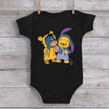 Cute Winnie the Pooh Bear Cartoon Toddler Jumpsuit Baby Girl Boy Black Cotton Clothes Kawaii Summer Newborn Baby Romper