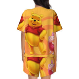 Custom Winnie The Pooh Pajama Sets Womens 2 Piece Short Sleeve Pjs Shorts Sleepwear
