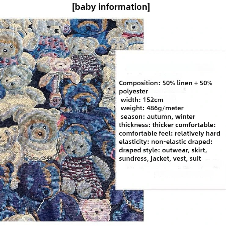 Blue Winnie The Pooh Jacquard Fabric Ins Wind Thickened Cartoon Stiff Silhouette Spring Autumn Coat Three Dimensional Book Cloth