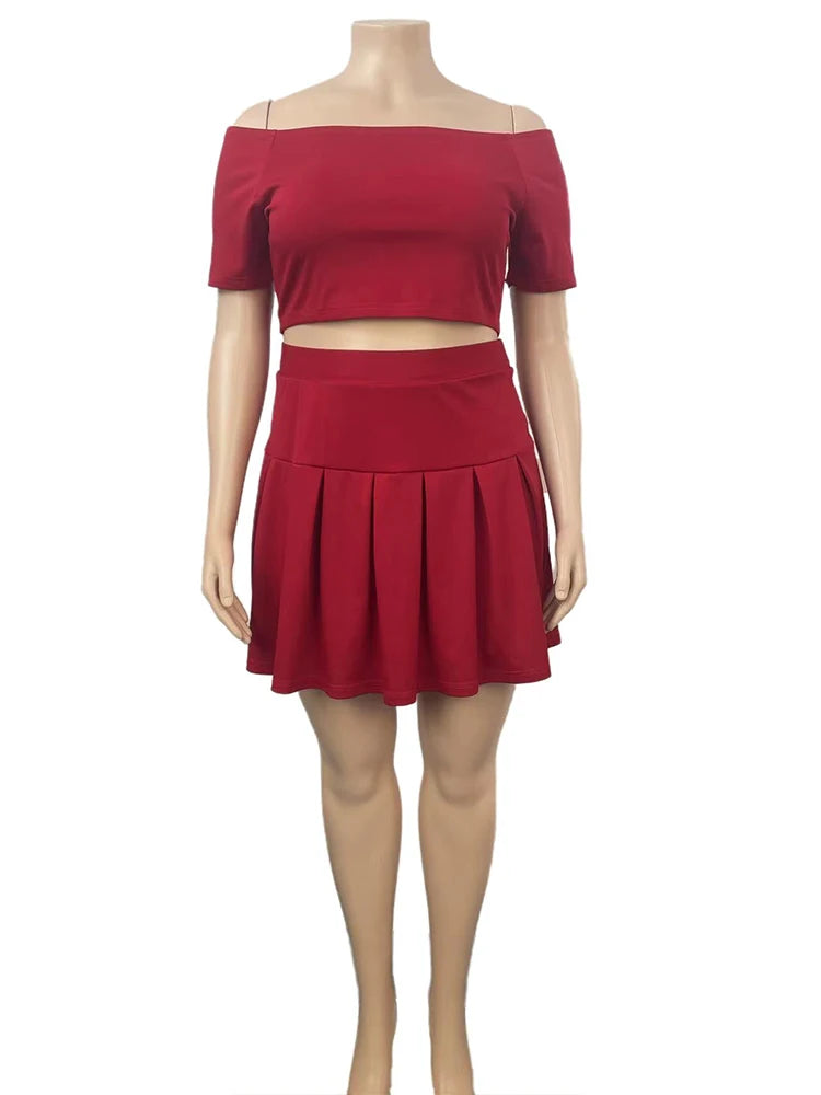 5xl Plus Size Women Clothing Wholesale Summer Outfits Crop Tops and Pleated Skirt Tracksuit Sweet Dress Suits Dropshipping