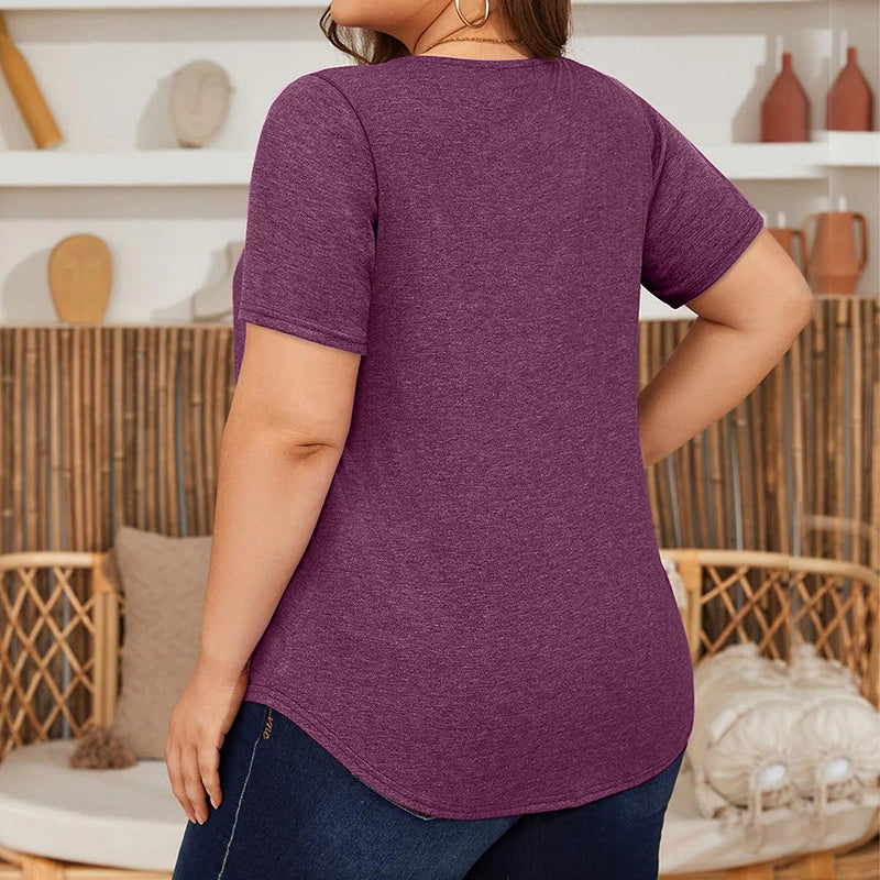 5XL Plus Size Woman Clothing Solid Color Short Sleeve T-shirt Elegant Pleated Square Neck Casual Tees Large Size Ladies Tops