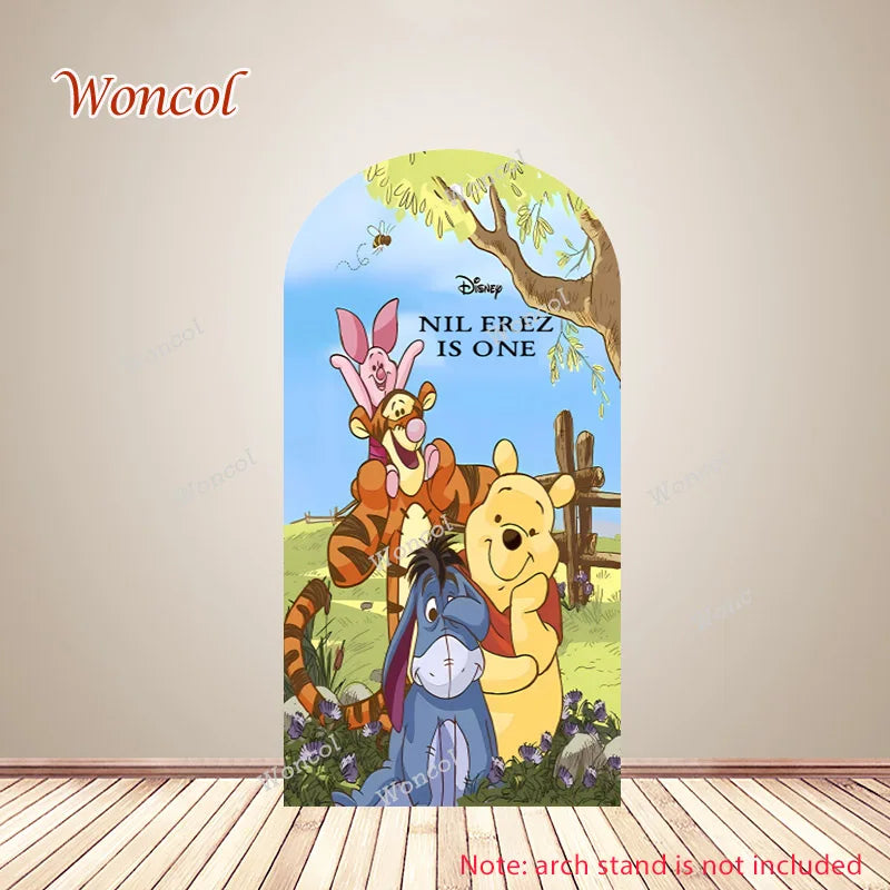 Winnie The Pooh Arch Cover Piglet Eeyore Tigger Pooh Birthday Backdrop Polyester Custom Winnie The Pooh Double-Sided Arch Cover