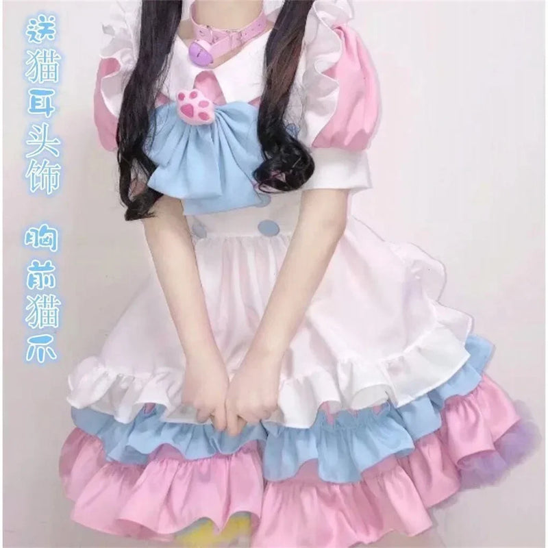2025 Summer S-4XL Size Super Cute Big Lolita Dress Women's Clothing Pink and Blue Cute Dress Maid Outfit  Cosplay