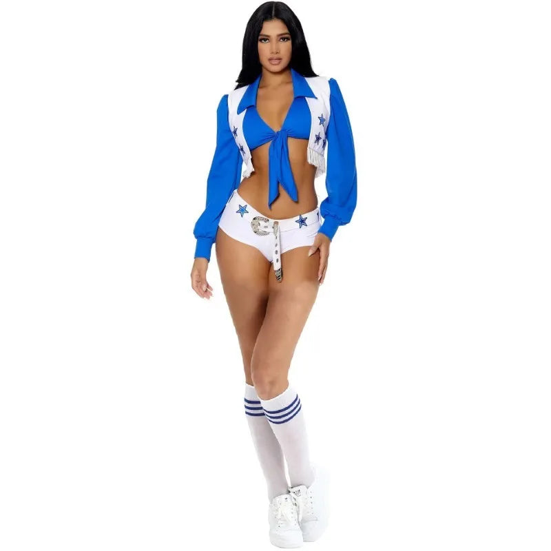 Sexy Cowboys Cheerleader Costume Women Adult High School Girl Cheerleading Sports Meeting Uniform Top Amp Shorts Set Carnival