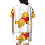 Custom Winnie The Pooh Pajama Sets Womens 2 Piece Short Sleeve Pjs Shorts Sleepwear
