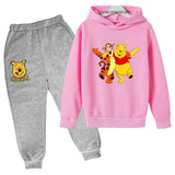 Children Hoodie Winnie the Pooh Cartoon Print Kids Set Sweatshirt +Pants Boys Girls Toddler age 3-12 Girls Clothes Pullover
