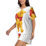 Custom Winnie The Pooh Pajama Sets Womens 2 Piece Short Sleeve Pjs Shorts Sleepwear