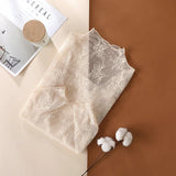 S-XL New Women Floral Lace Shirt Spring Autumn Long Sleeve Sexy Mesh Bottoming Shirts Mock Neck Blouse T-Shirt Pullover Top