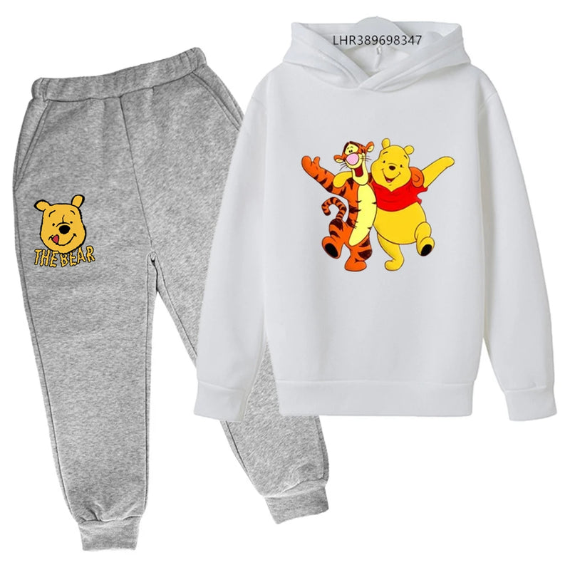 Children Hoodie Winnie the Pooh Cartoon Print Kids Set Sweatshirt +Pants Boys Girls Toddler age 3-12 Girls Clothes Pullover