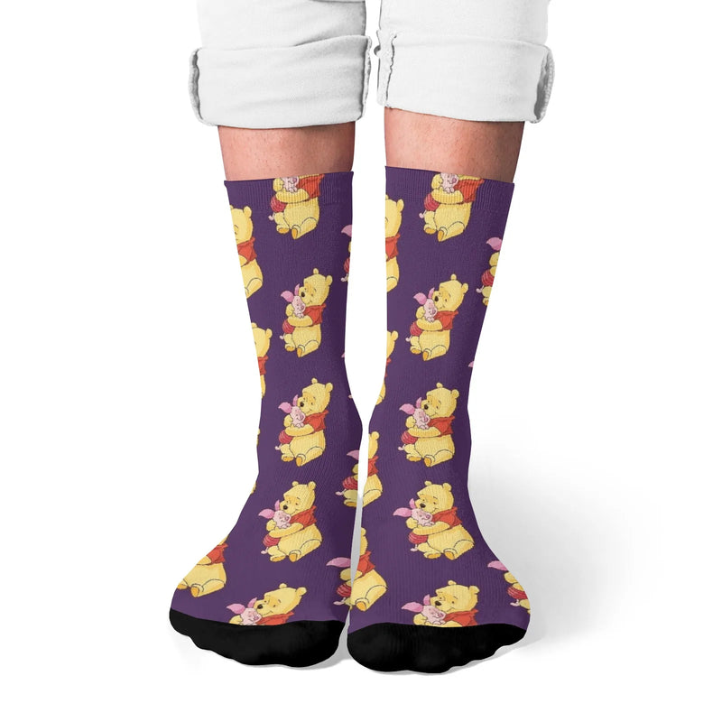Novelty funny Winnie the Pooh print compression socks men's socks Harajuku retro soft and comfortable happy crazy party gift