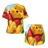 Custom Winnie The Pooh Pajama Sets Womens 2 Piece Short Sleeve Pjs Shorts Sleepwear