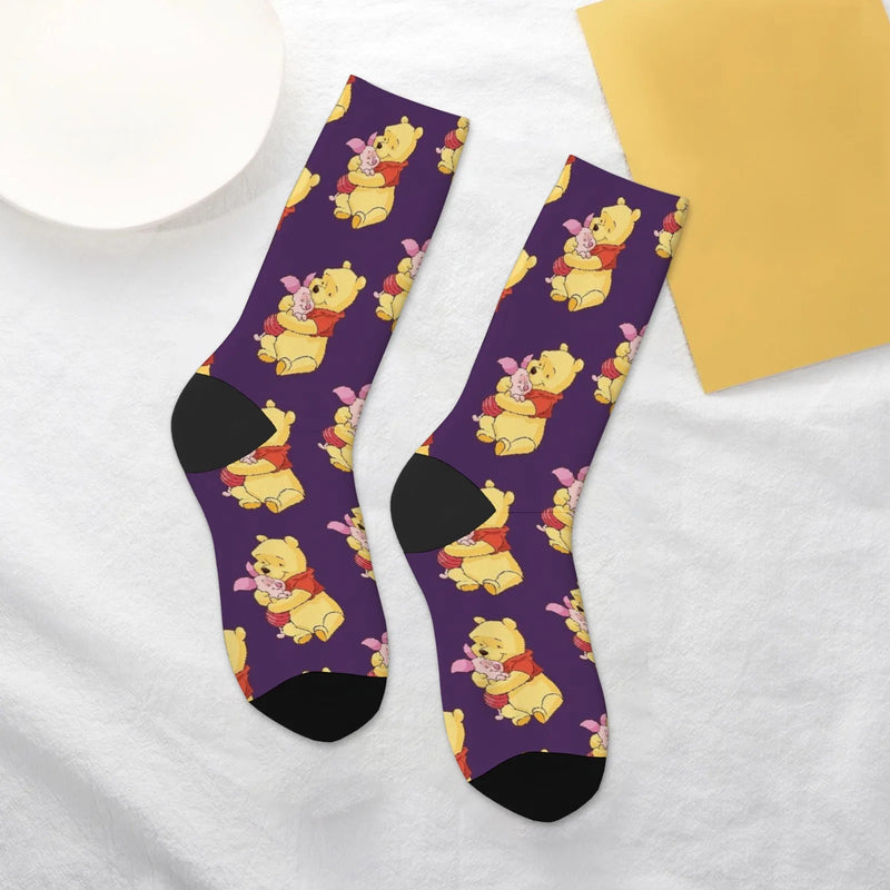 Novelty funny Winnie the Pooh print compression socks men's socks Harajuku retro soft and comfortable happy crazy party gift