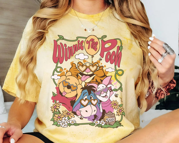 Vintage Winnie The Pooh Bear and Friends Comfort Color Women's Short Sleeve Casual Villains Men's T-shirt Tops