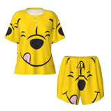 Custom Winnie The Pooh Pajama Sets Womens 2 Piece Short Sleeve Pjs Shorts Sleepwear
