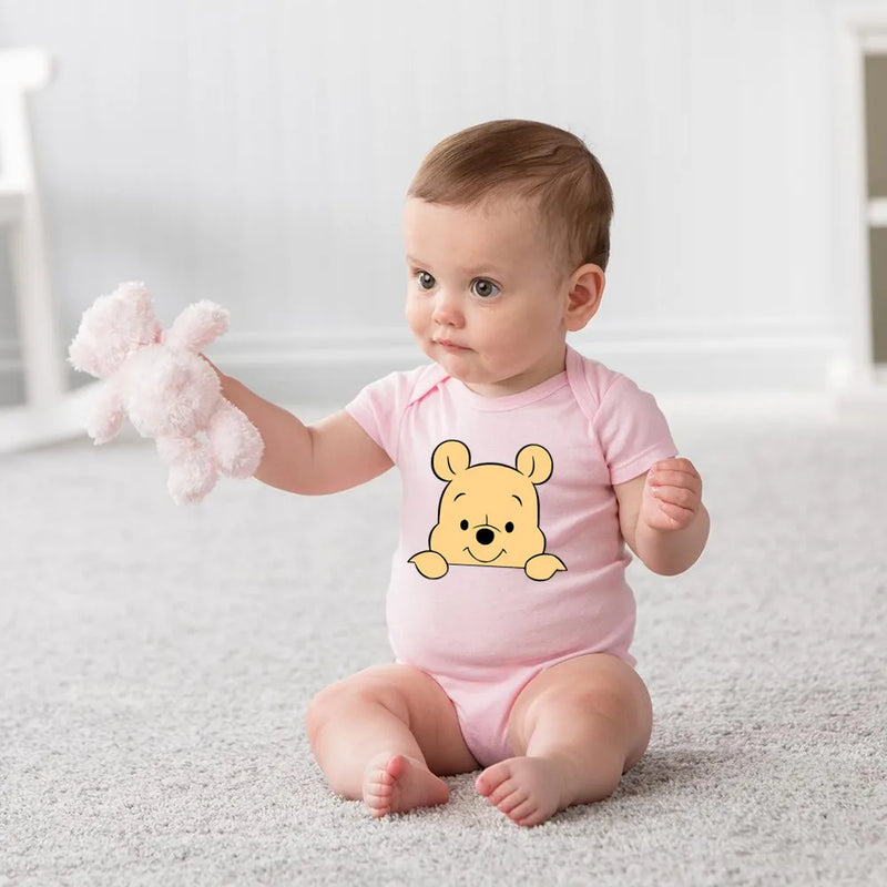 Cartoon Winnie the Pooh Print Baby Clothes Cotton Bodysuit Summer Short Sleeve Newborn Boys Girls Jumpusuit