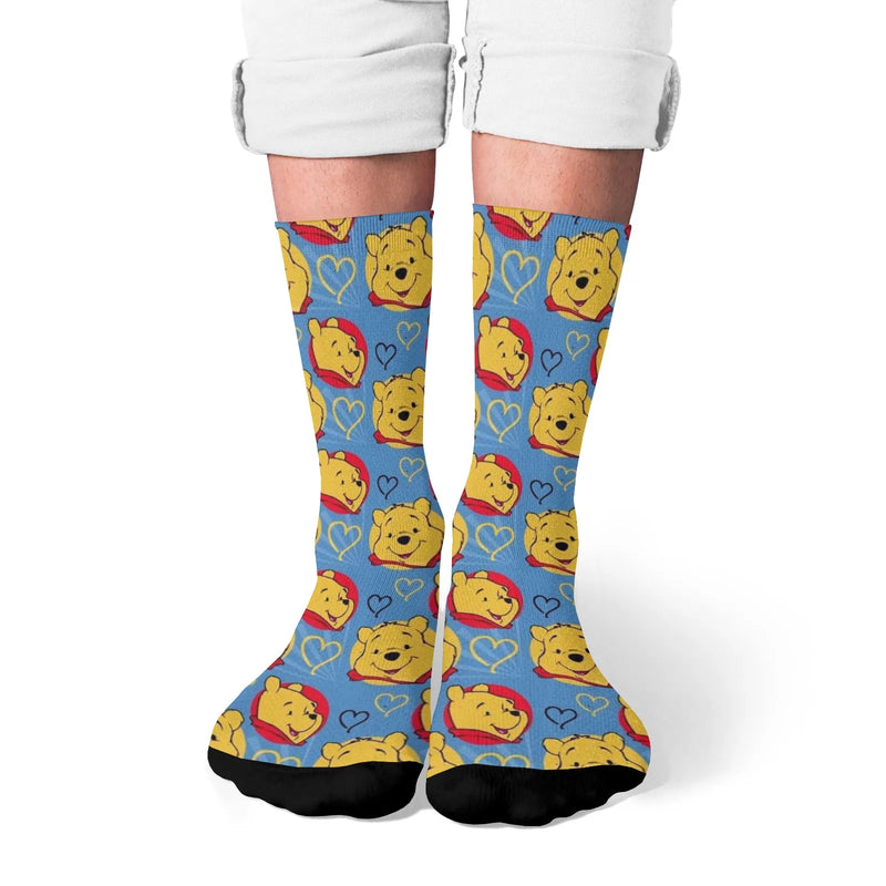 Novelty funny Winnie the Pooh print compression socks men's socks Harajuku retro soft and comfortable happy crazy party gift