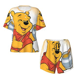 Custom Winnie The Pooh Pajama Sets Womens 2 Piece Short Sleeve Pjs Shorts Sleepwear