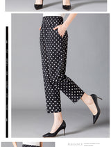 XL-8XL Plus Size Women Harem Pants Casual Elastic High Waist Pants Print Middle Aged Women Loose Straight Pants Mom Trousers