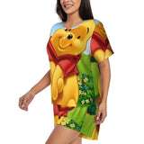 Custom Winnie The Pooh Pajama Sets Womens 2 Piece Short Sleeve Pjs Shorts Sleepwear