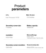CRELANDER X15 Dual Screen Laptop 15.6" IPS+7" Touch Screen 16G DDR4 2TB SSD Intel N100 Processor Windows11 Notebook Computer