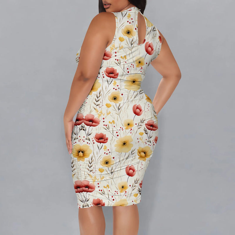 XL-6XL Plus Size Women's Elegant Floral Print Summer Bodycon Dress - Perfect for Garden Parties & Holiday Events