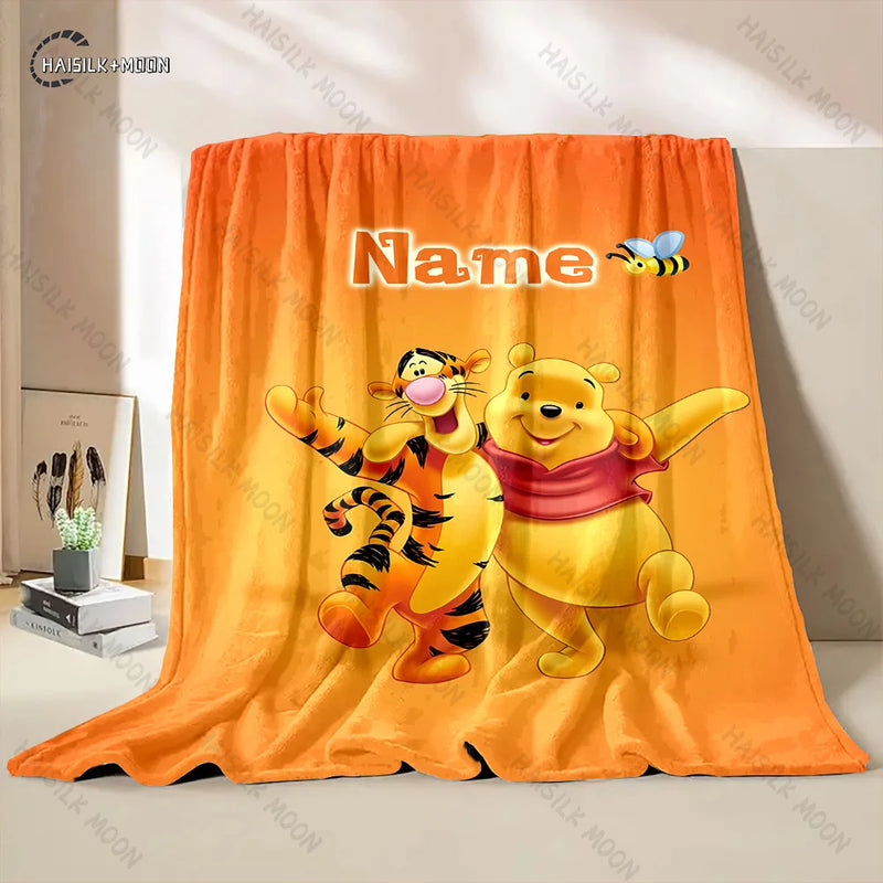 Customized Name Personalized Blanket Winnie The Pooh Printed Blanket Soft and Comfortable Home Travel Adult and Warm Blanket