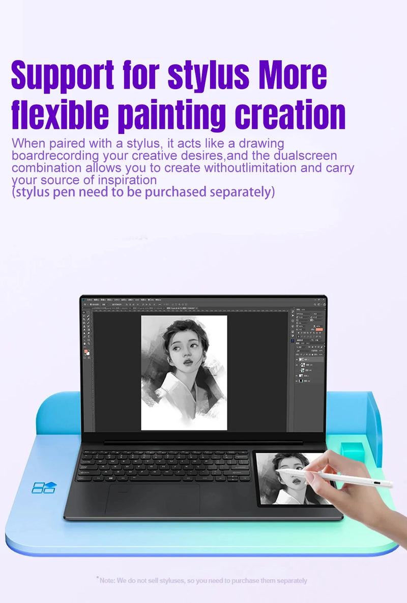 CRELANDER X15 Dual Screen Laptop 15.6" IPS+7" Touch Screen 16G DDR4 2TB SSD Intel N100 Processor Windows11 Notebook Computer