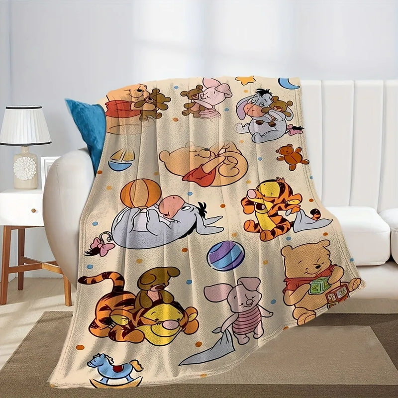 1PC Winnie the Pooh Blanket for Cozy ,Multifunctional blanket suitable for home,  travel, camping, nap cover blanket.