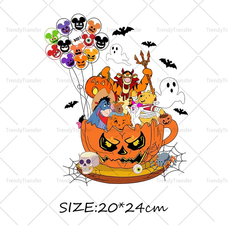 Halloween Winnie the Pooh Heat Transfer Prints for Clothes Ironing Stickers Thermal Decals on Tshirts